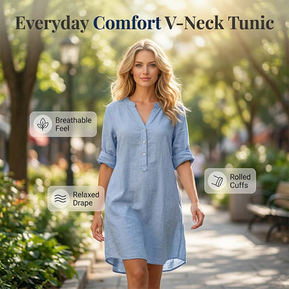 💕Buy Extra, Gift Better 💕	  👗🔥LIMITED TIME 50% OFF!🔥  👗 Women’s Casual V-Neck Button Down Tunic Dress✨