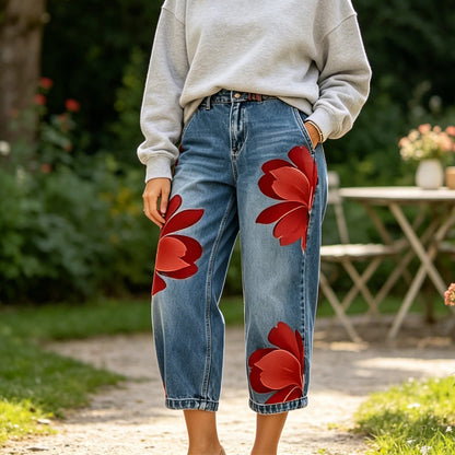 👖 LIMITED-TIME 50% OFF! 🌸✨ Women's Floral Wide-Leg Jeans – Unique Appliqué, Soft, 6 Colors 🌸