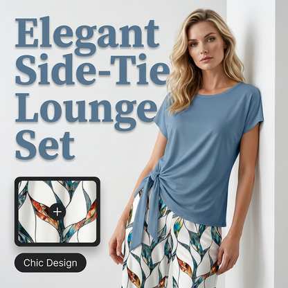 🌿👚👖 50% OFF Women’s Side-Tie Top & Patterned Pants Set ✨– Soft Breathable Blend, Adjustable Waist Definition & Botanical Print