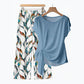 🌿👚👖 50% OFF Women’s Side-Tie Top & Patterned Pants Set ✨– Soft Breathable Blend, Adjustable Waist Definition & Botanical Print
