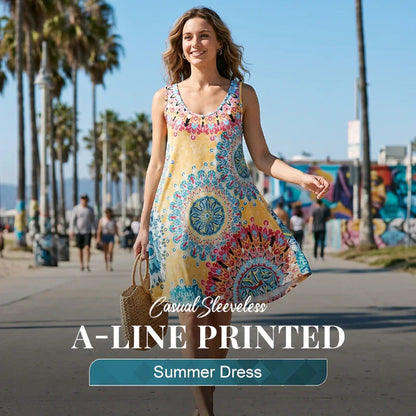 🌸Summer Hot Sale✨  Casual Sleeveless A-Line Printed Summer Dress