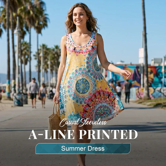 🌸Summer Hot Sale✨  Casual Sleeveless A-Line Printed Summer Dress
