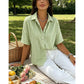 👕 LIMITED-TIME  OFF! ✨ Women's Striped Short-Sleeve Shirt – Relaxed Fit, V Neck, 9 Colors 🍂