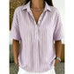 👕 LIMITED-TIME  OFF! ✨ Women's Striped Short-Sleeve Shirt – Relaxed Fit, V Neck, 9 Colors 🍂