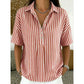 👕 LIMITED-TIME  OFF! ✨ Women's Striped Short-Sleeve Shirt – Relaxed Fit, V Neck, 9 Colors 🍂