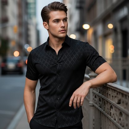 ⏳Limited-time 61% off⏰  ⚡Buy 2 get 5%+ Free Shipping✈️  Men's Textured Black Short Sleeve Shirt👔