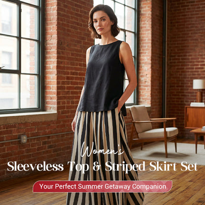 🍀2026 New Arrival !! 👚👗 Women’s Sleeveless Top & Striped Skirt Set🌈 – One Outfit, Instant Summer Style