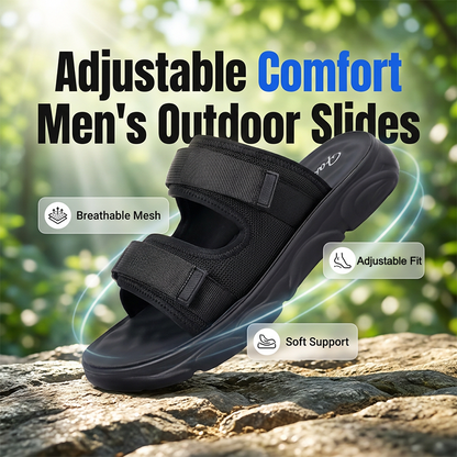 🖤👣 Men’s Adjustable Dual-Strap Slide Sandals🍀 – Breathable Mesh, Soft Cushioning & Wear-Resistant Traction🛡️