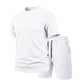 🔥LIMITED TIME 50% OFF!🔥 👕🩳 Men’s Solid Color Short Sleeve Crewneck Outfit – Textured 2-Piece Summer Set✨