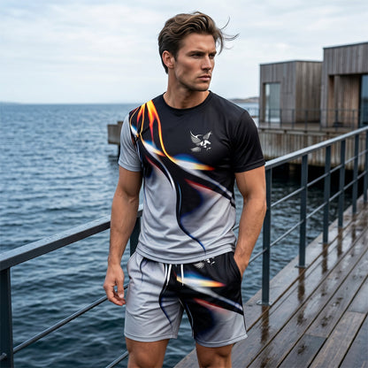 🎁2026 New Arrivals 50% OFF💥Men's Abstract Print T-Shirt and Shorts Set