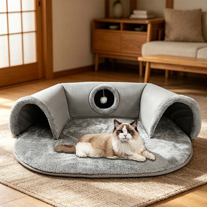 😻 40% OFF! 🛏️ Plush 2-in-1 Cat Tunnel Bed – Collapsible, scratch-resistant & cozy – combines hideaway tunnel with soft sleeping pad – perfect for play, rest & pouncing 🐾