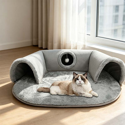 🐱 53% OFF NOW! 🛏️ Plush 2-in-1 Cat Tunnel Bed – Collapsible, scratch-resistant & cozy – combines hideaway tunnel with soft sleeping pad – perfect for play, rest & pouncing 🐾
