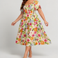 🍁Summer Hot Sale 70% OFF💃Floral Smocked Square Neck Midi Dress with Pockets
