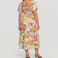 🍁Summer Hot Sale 70% OFF💃Floral Smocked Square Neck Midi Dress with Pockets