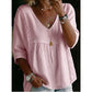 🌼 FLASH SALE 50% OFF! Women’s Casual V-Neck Lace Trim Top – Romantic Lace, Flowy Fit & 3/4 Sleeve Elegance 💕