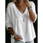 🌼 FLASH SALE 50% OFF! Women’s Casual V-Neck Lace Trim Top – Romantic Lace, Flowy Fit & 3/4 Sleeve Elegance 💕