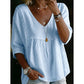 🌼 FLASH SALE 50% OFF! Women’s Casual V-Neck Lace Trim Top – Romantic Lace, Flowy Fit & 3/4 Sleeve Elegance 💕