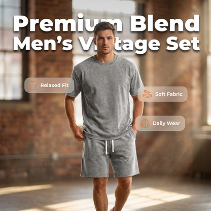 Men's Vintage Style T-Shirt and Solid Color Shorts Set