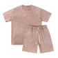 Men's Vintage Style T-Shirt and Solid Color Shorts Set