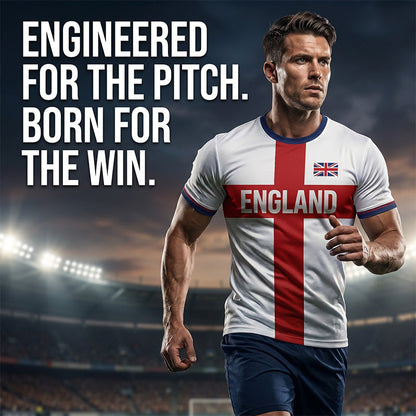 ⚽️40% OFF England Football Tee – Red Cross & Flag Graphic, Athletic Fit, Breathable for World Cup 2026 🏆⚽