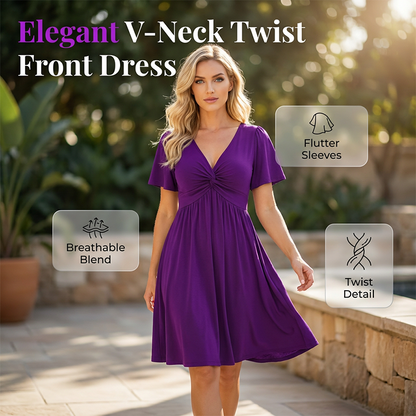 📢📢50% OFF !! ⏰Elegant V-Neck Twist Front Dress with Pockets