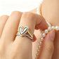 💍 Two-Tone Layered Heart Ring – Gold & Silver Finish, Puffy Heart Design & Stacked Band Style