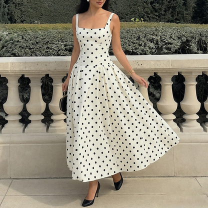 🔥 58% OFF 👗 Retro Polka Dot A-Line Dress – Elegant Square Neck, Flattering A-Line Silhouette & Lightweight Feel ✨