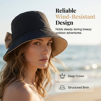 🌞📢50% OFF !! 👒 Women's Bowknot Wide Brim Sun Protective Hat – Adjustable Bowknot, Lightweight & UV Protection 🌸