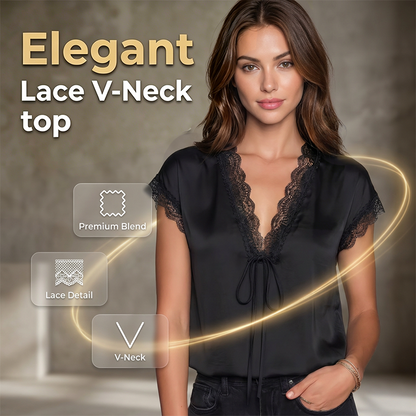 🎁2026 New Arrivals 50% OFF💥Elegant Lace V-Neck Top for Women | Intricate Splicing & Short Sleeve Blouse | Relaxed Fit Day to Night Casual Wear🌸