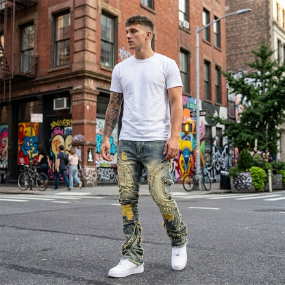 🎁2026 New Arrivals 49% OFF💥Men's Deconstructed Frayed Flare Jeans – Heavy Distressing, Vintage Wash, Patchwork Details ✨