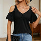🔥 LIMITED-TIME 50% OFF 🌸 Women’s Printed Cold Shoulder V-Neck Top – Flattering V-Neck, Feminine Cut-Out Shoulders & Summer-Ready Prints
