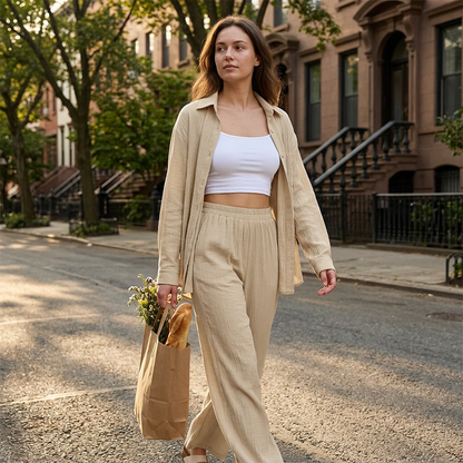 ☀️ SUMMER SALE 🌸 Women’s Soft Casual Top & Wide-Leg Pants Set – Lightweight Style, Relaxed Fit & Effortless Comfort