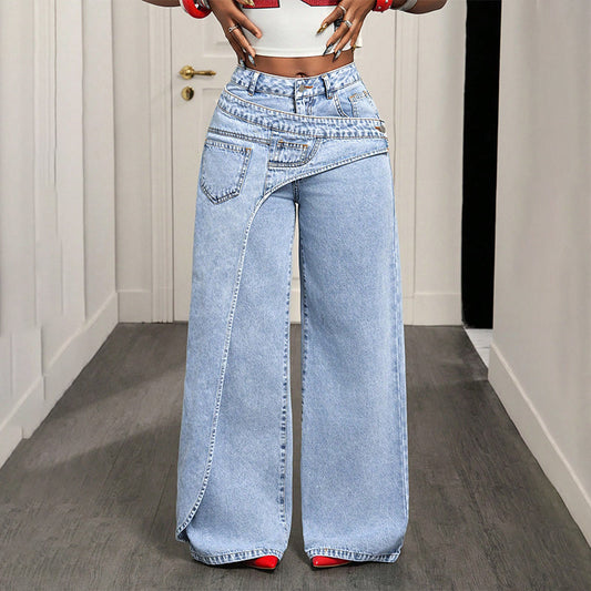 👖 51% OFF NOW! ✨ Women's Asymmetrical Waist Wide Leg Jeans – Unique waist design, relaxed fit & versatile – Perfect for chic everyday style & casual outings 🌿