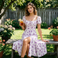 🌼 Women's square neck, puff sleeves, floral pattern, light summer dress, comfortable to wear