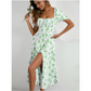🌼 Women's square neck, puff sleeves, floral pattern, light summer dress, comfortable to wear