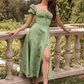 🌼 Women's square neck, puff sleeves, floral pattern, light summer dress, comfortable to wear