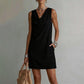 🏆LAST DAY SALE 50% OFF🔥⏰ Elegant Slim Fit Cowl Neck Dress – Sleeveless, Side Pockets, Versatile ✨