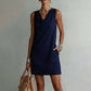 🏆LAST DAY SALE 50% OFF🔥⏰ Elegant Slim Fit Cowl Neck Dress – Sleeveless, Side Pockets, Versatile ✨