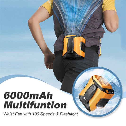 ⏰🔥LIMITED TIME 50% OFF!🔥50K+ SOLD! 6000mAh Multifuntion Waist Fan with 100 Speeds & Flashlight