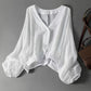 🌈🌕Women's Lightweight Sun Protection Shirt – Deep V-Neck, Lantern Sleeves, Sheer Layer ☀️
