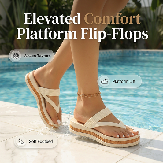 👡 Women’s Woven Strap Platform Flip-Flops👣 – Cushioned, Non-Slip & Summer-Ready