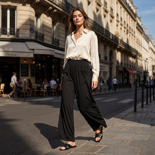 🎉 2026 Sale — Over 112,255 Sold! 👖 Women's Casual Wide Leg Pants – Milk Silk Fabric & Elastic High Waist 🌸