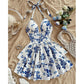 👗🌸 LIMITED-TIME 50% OFF! Women’s Halter Tie-Neck Printed Mini Dress – Lace-Up Front, Smocked Back & Tiered Ruffle Skirt ✨