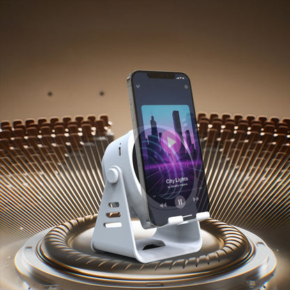 📱🔊 DESK AUDIO UPGRADE! Induction Speaker Phone Stand – Instant No-Pairing Sound, 360° Audio & Universal Device Support ✨