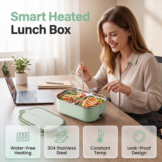 🍱🔥 LIMITED TIME 51% OFF! Portable Electric Heated Lunch Box – Water Free Warming, Dual Compartments and 304 Stainless Steel Tray
