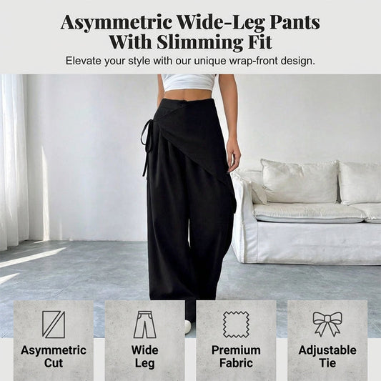 Asymmetrical Wrap Waist Wide-Leg Trousers