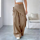 Asymmetrical Wrap Waist Wide-Leg Trousers