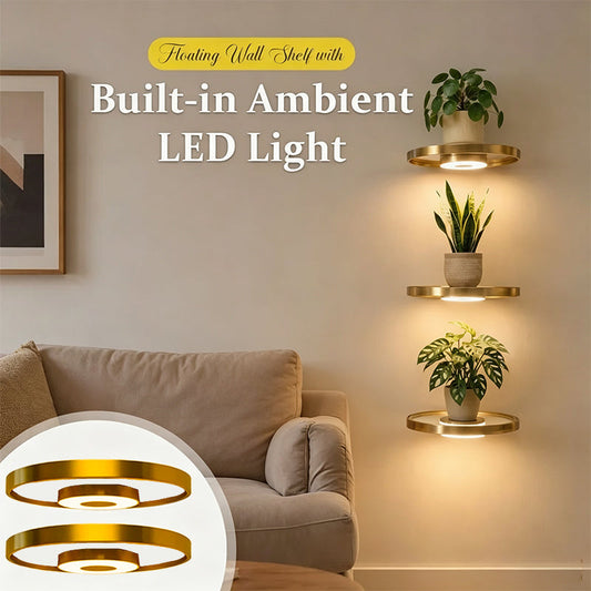 🎉 2026 Sale — Over 27,000 Sold!  Floating Wall Shelf with Built-in Ambient LED Light – Modern Plant Display 💛