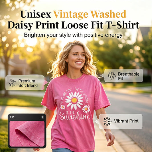 🌼👕 LIMITED TIME 50% OFF! Vintage Washed Daisy T-Shirt – Soft Breathable Blend, Relaxed Drop Shoulder Fit and Retro Everyday Style