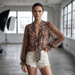 🐆✨ LIMITED TIME 50% OFF! Women’s V Neck Leopard Print Top – Chic Tie Front, Ruffled Cuffs and Lightweight Relaxed Fit